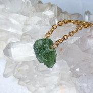 Raw Moldavite Necklace, Chlum, 0.8g, Gold Plated Chain
