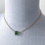 Raw Moldavite Necklace, Chlum, 0.8g, Gold Plated Chain