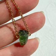 Raw Moldavite Necklace, Chlum, 0.8g, Gold Plated Chain
