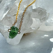 Raw Moldavite Necklace, Chlum, 0.8g, Gold Plated Chain