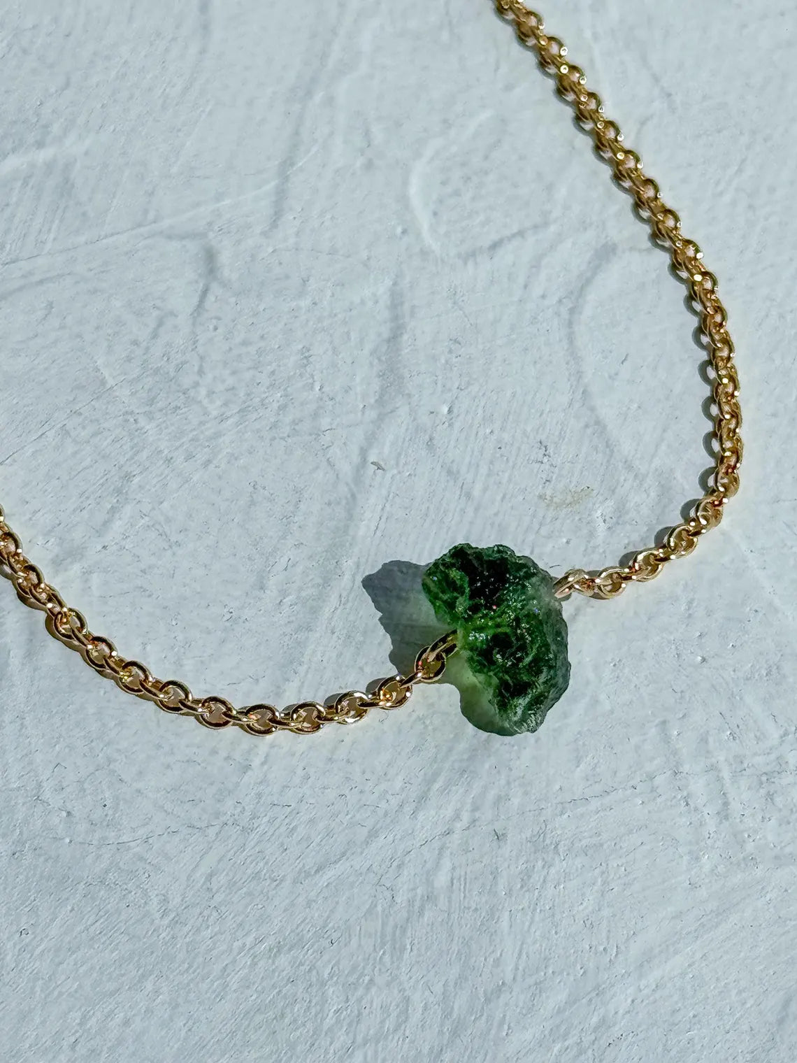 Raw Moldavite Necklace, Chlum, 0.8g, Gold Plated Chain