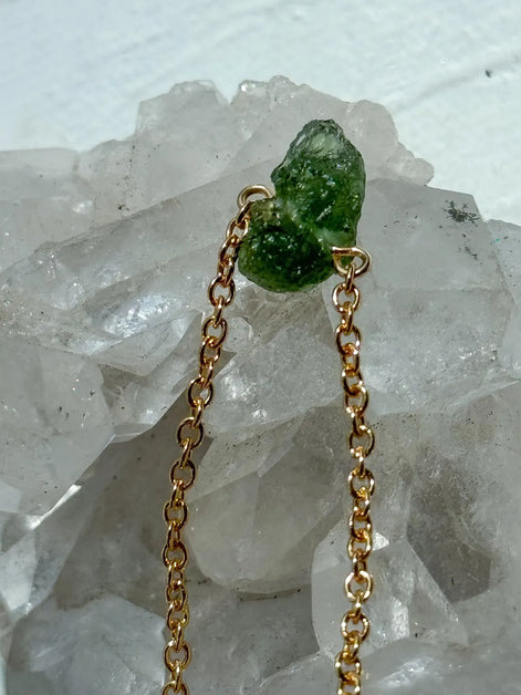 Raw Moldavite Necklace, Chlum, 0.8g, Gold Plated Chain