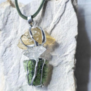 Moldavite, Libyan Desert Glass & Herkimer Pendant, 1.50g, Chlum