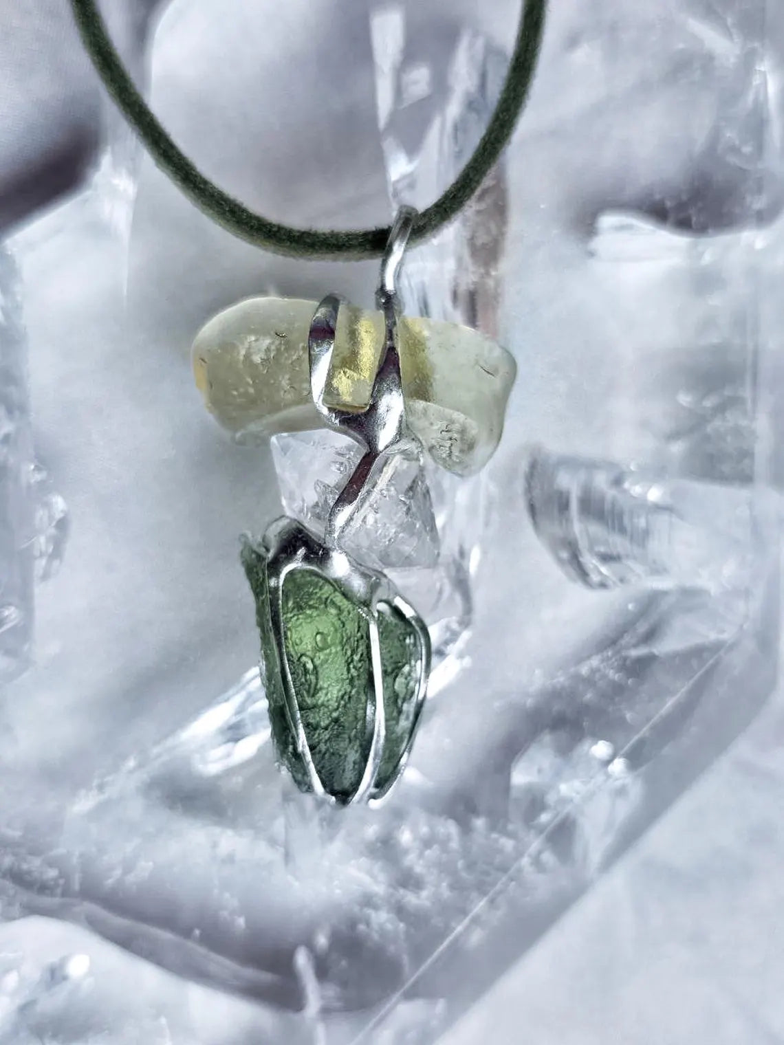 Moldavite, Libyan Desert Glass & Herkimer Pendant, 1.50g, Chlum