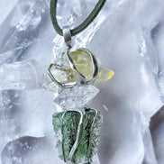Moldavite, Libyan Desert Glass & Herkimer Pendant, 1.50g, Chlum
