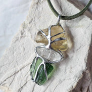 Moldavite, Libyan Desert Glass & Herkimer Pendant, 1.50g, Chlum