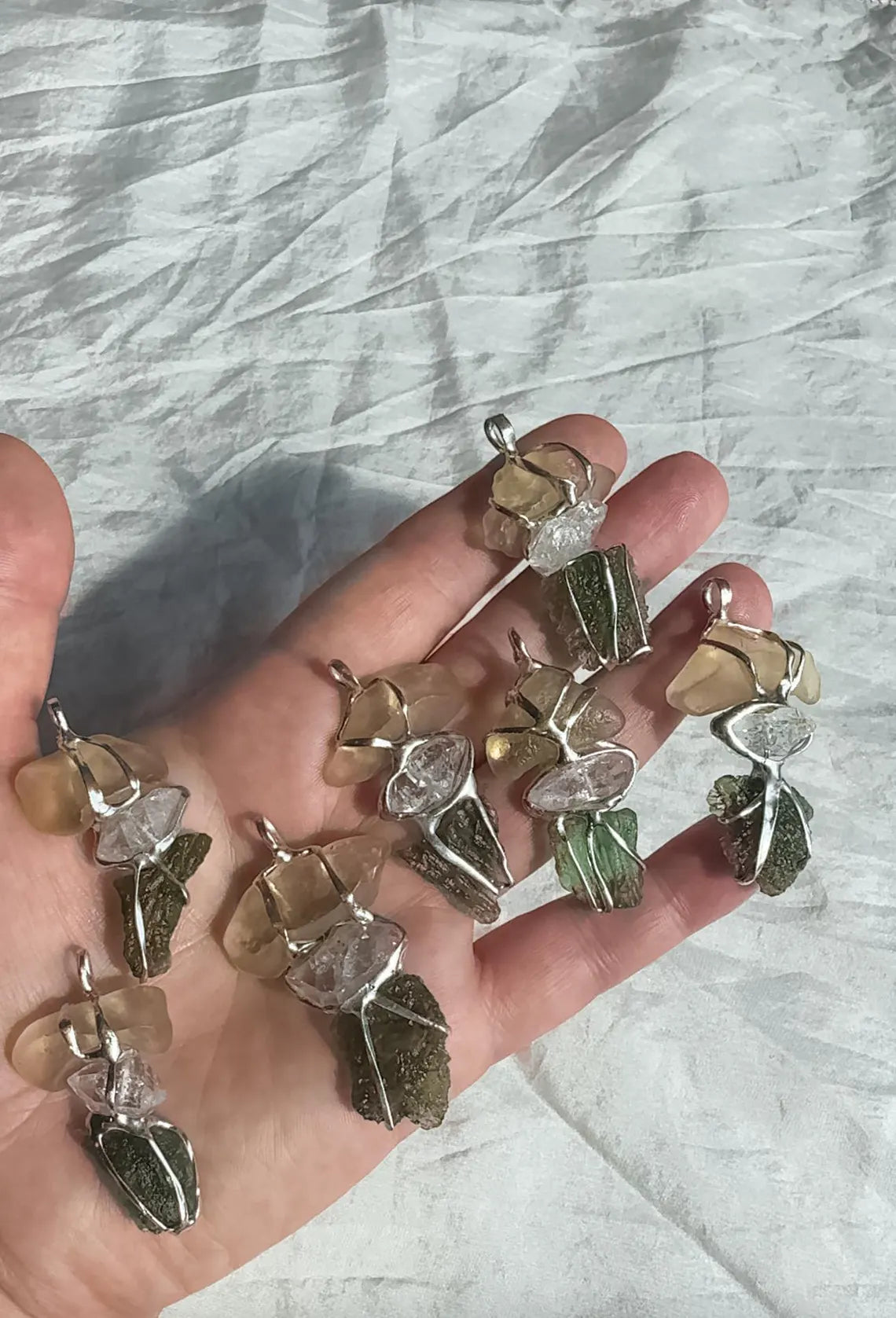 Moldavite, Libyan Desert Glass & Herkimer Pendant, 1.50g, Chlum