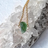 Raw Moldavite Necklace, Chlum, 0.8g, Gold Plated Chain