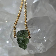 Raw Moldavite Necklace, Chlum, 0.8g, Gold Plated Chain