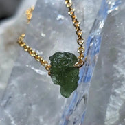 Raw Moldavite Necklace, Chlum, 0.8g, Gold Plated Chain