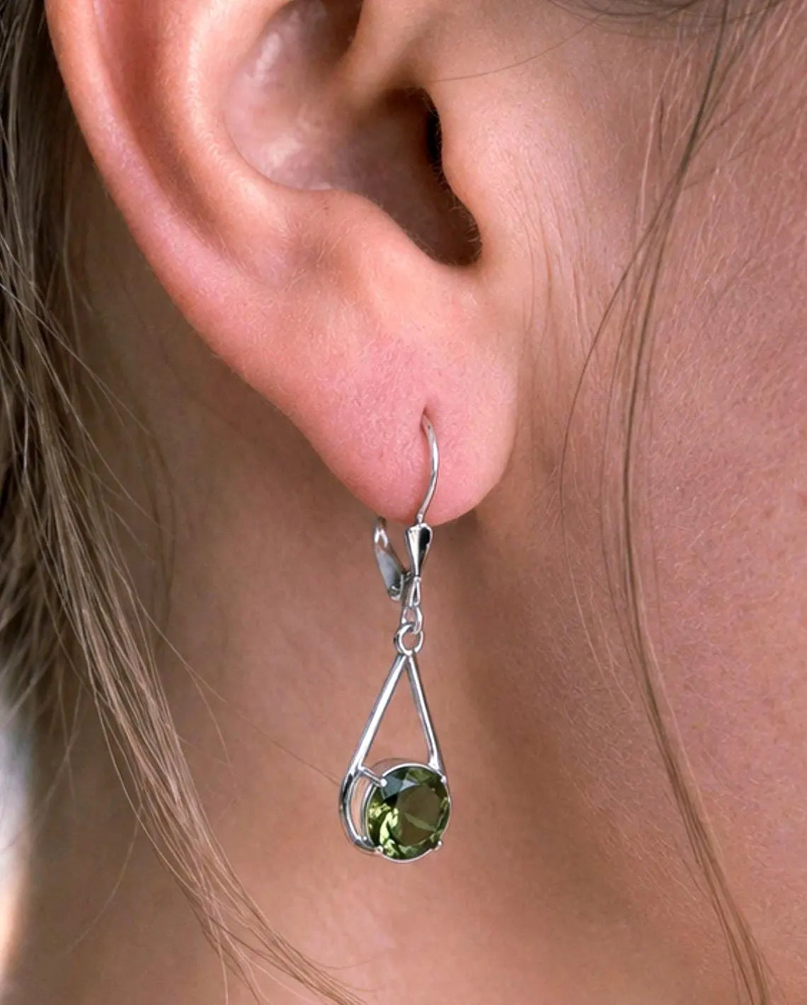 Faceted Elegant Moldavite Earrings, Chlum, 0.75g