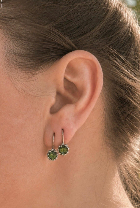Brilliant Cut Moldavite Earrings, Chlum, 0.4g