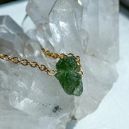 Raw Moldavite Necklace, Chlum, 0.8g, Gold Plated Chain