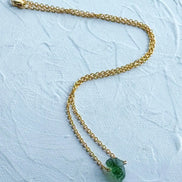 Raw Moldavite Necklace, Chlum, 0.8g, Gold Plated Chain