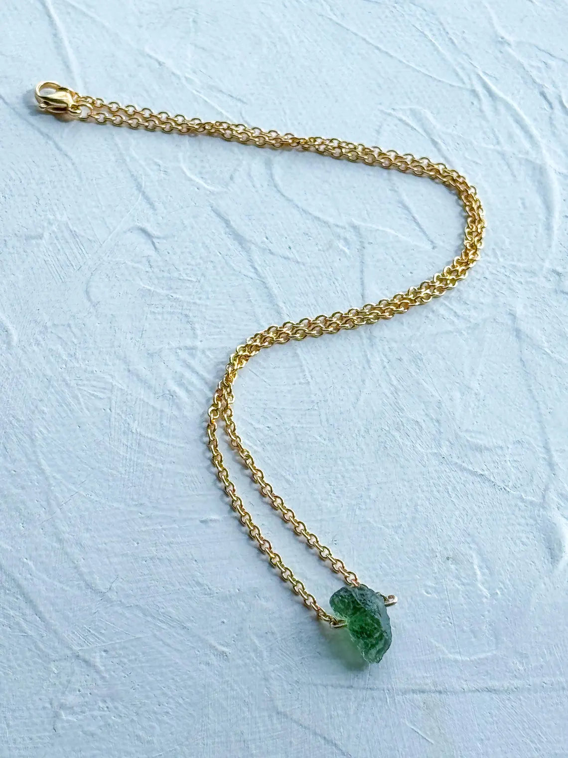Raw Moldavite Necklace, Chlum, 0.8g, Gold Plated Chain