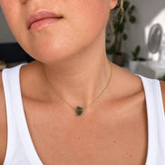 Raw Moldavite Necklace, Chlum, 0.8g, Gold Plated Chain