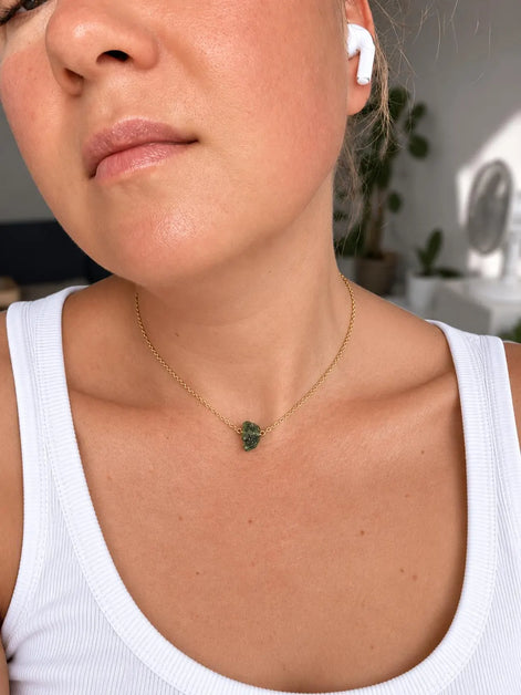 Raw Moldavite Necklace, Chlum, 0.8g, Gold Plated Chain