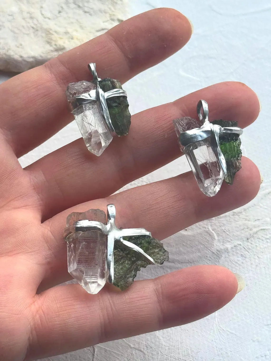 Moldavite & Rock Crystal Pendant, Chlum, 1.18g
