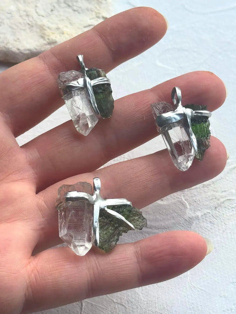 Moldavite & Rock Crystal Pendant, Chlum, 1.18g