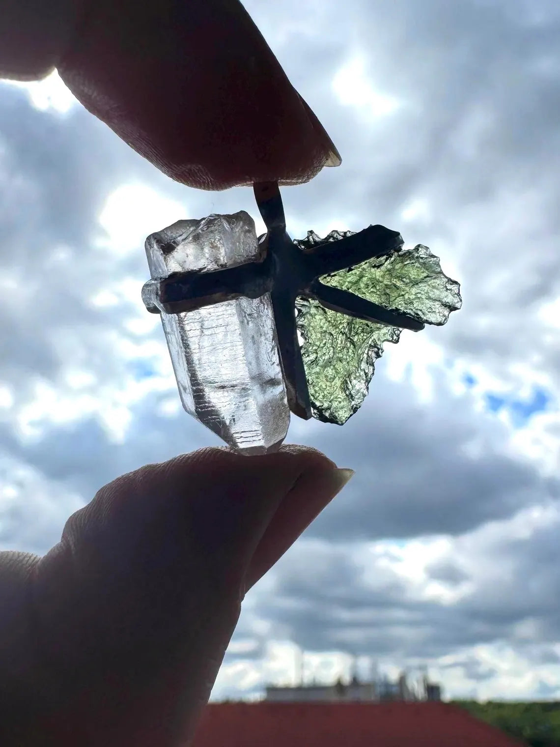 Moldavite & Rock Crystal Pendant, Chlum, 1.18g
