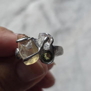 Moldavite, Libyan Desert Glass & Herkimer Diamond Ring, Chlum, 0.08g