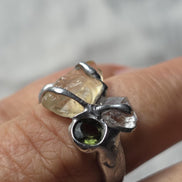 Moldavite, Libyan Desert Glass & Herkimer Diamond Ring, Chlum, 0.08g