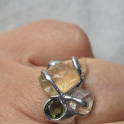Moldavite, Libyan Desert Glass & Herkimer Diamond Ring, Chlum, 0.08g