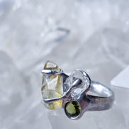 Moldavite, Libyan Desert Glass & Herkimer Diamond Ring, Chlum, 0.08g