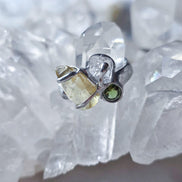 Moldavite, Libyan Desert Glass & Herkimer Diamond Ring, Chlum, 0.08g