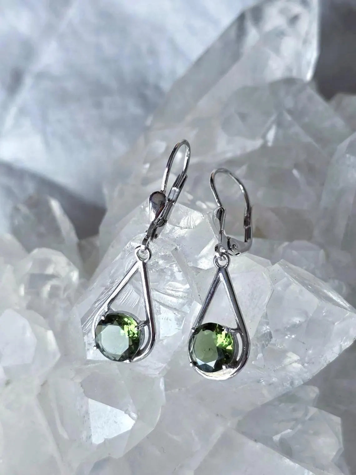 Faceted Elegant Moldavite Earrings, Chlum, 0.75g