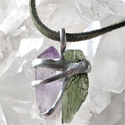 Harmony Pendant Moldavite & Amethyst, Nesměň, 0.95g