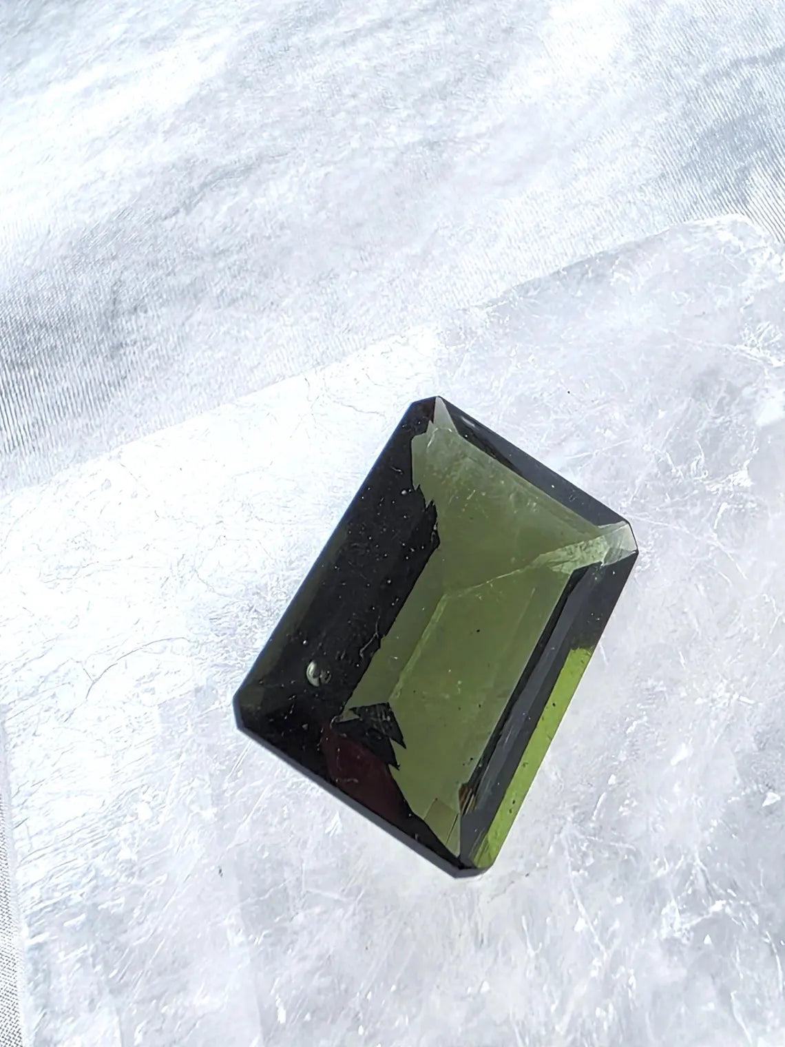 Faceted Emerald Cut Moldavite Stone, Chlum, 3.05g