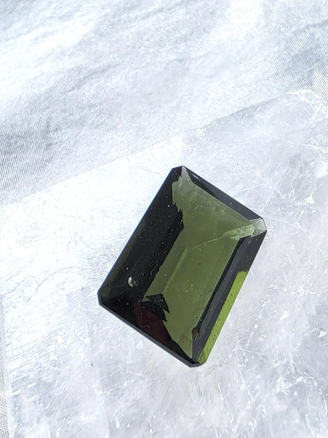 Faceted Emerald Cut Moldavite Stone, Chlum, 3.05g