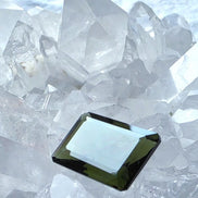 Faceted Emerald Cut Moldavite Stone, Chlum, 3.05g