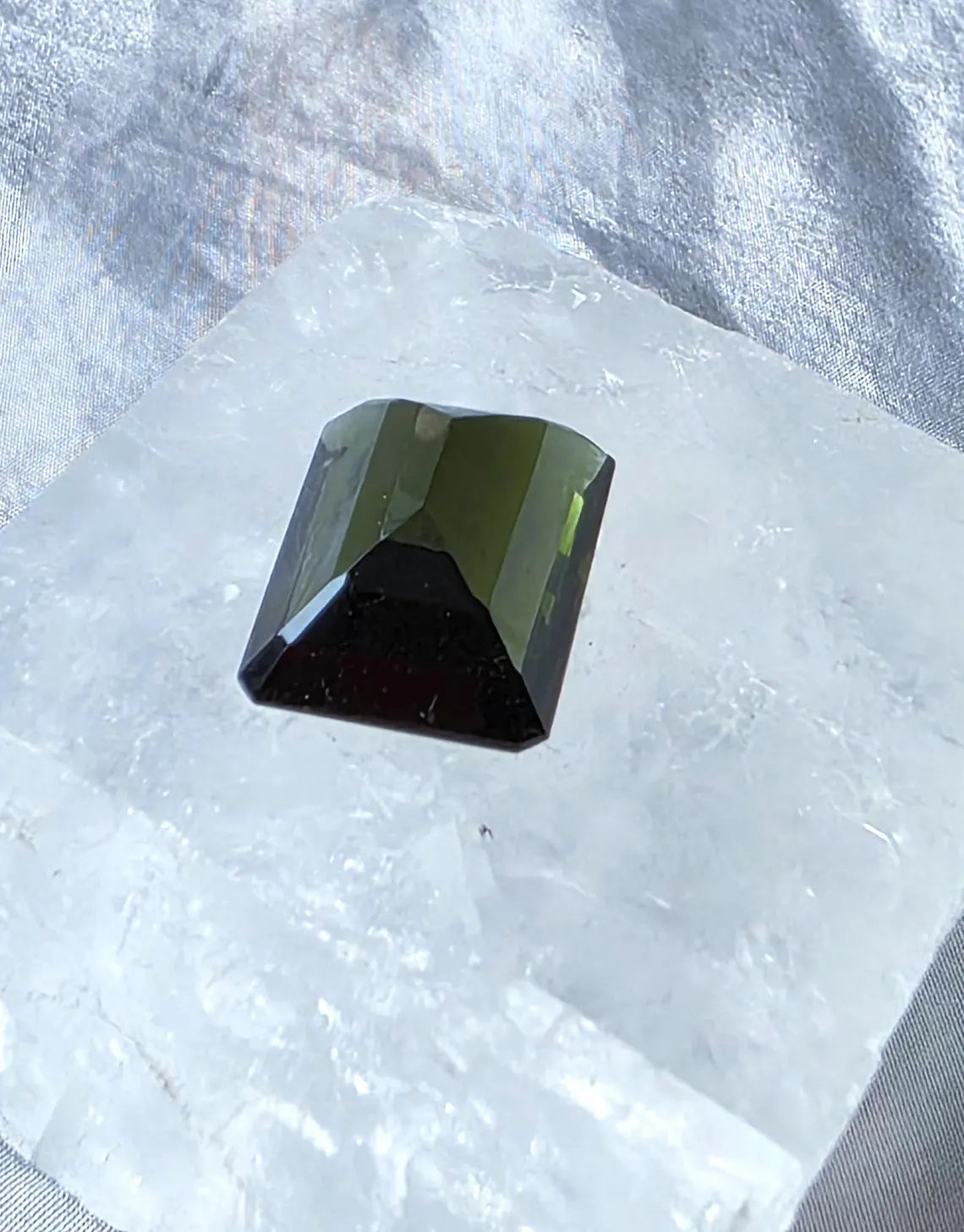 Faceted Emerald Cut Moldavite Stone, Chlum, 3.05g