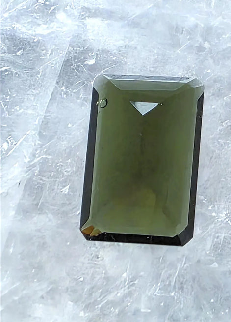 Faceted Emerald Cut Moldavite Stone, Chlum, 3.05g