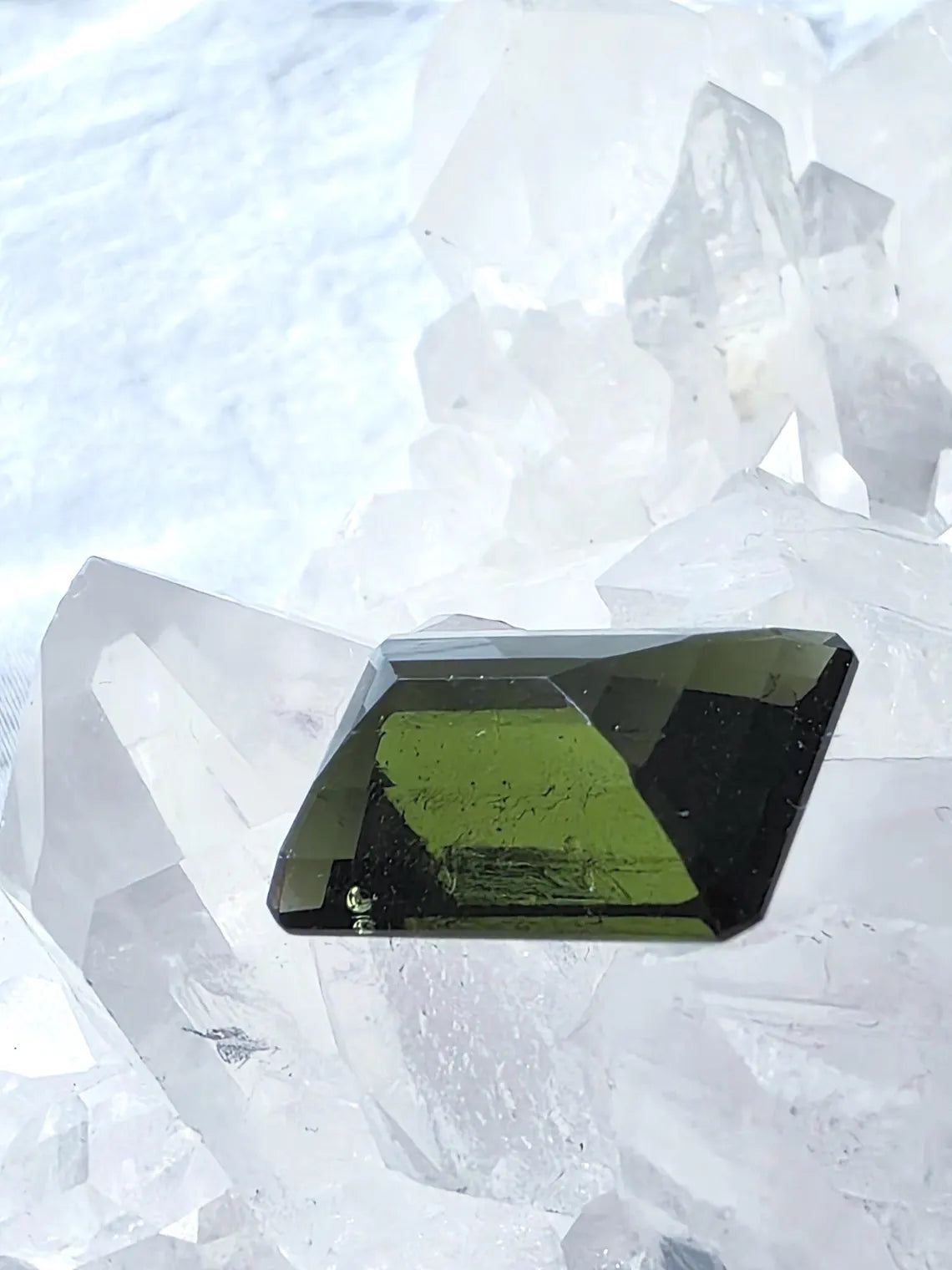 Faceted Emerald Cut Moldavite Stone, Chlum, 3.05g