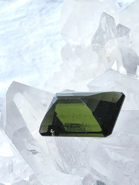 Faceted Emerald Cut Moldavite Stone, Chlum, 3.05g