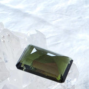 Faceted Emerald Cut Moldavite Stone, Chlum, 3.05g