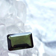 Faceted Emerald Cut Moldavite Stone, Chlum, 3.05g