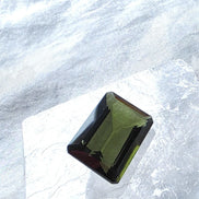 Faceted Emerald Cut Moldavite Stone, Chlum, 3.05g