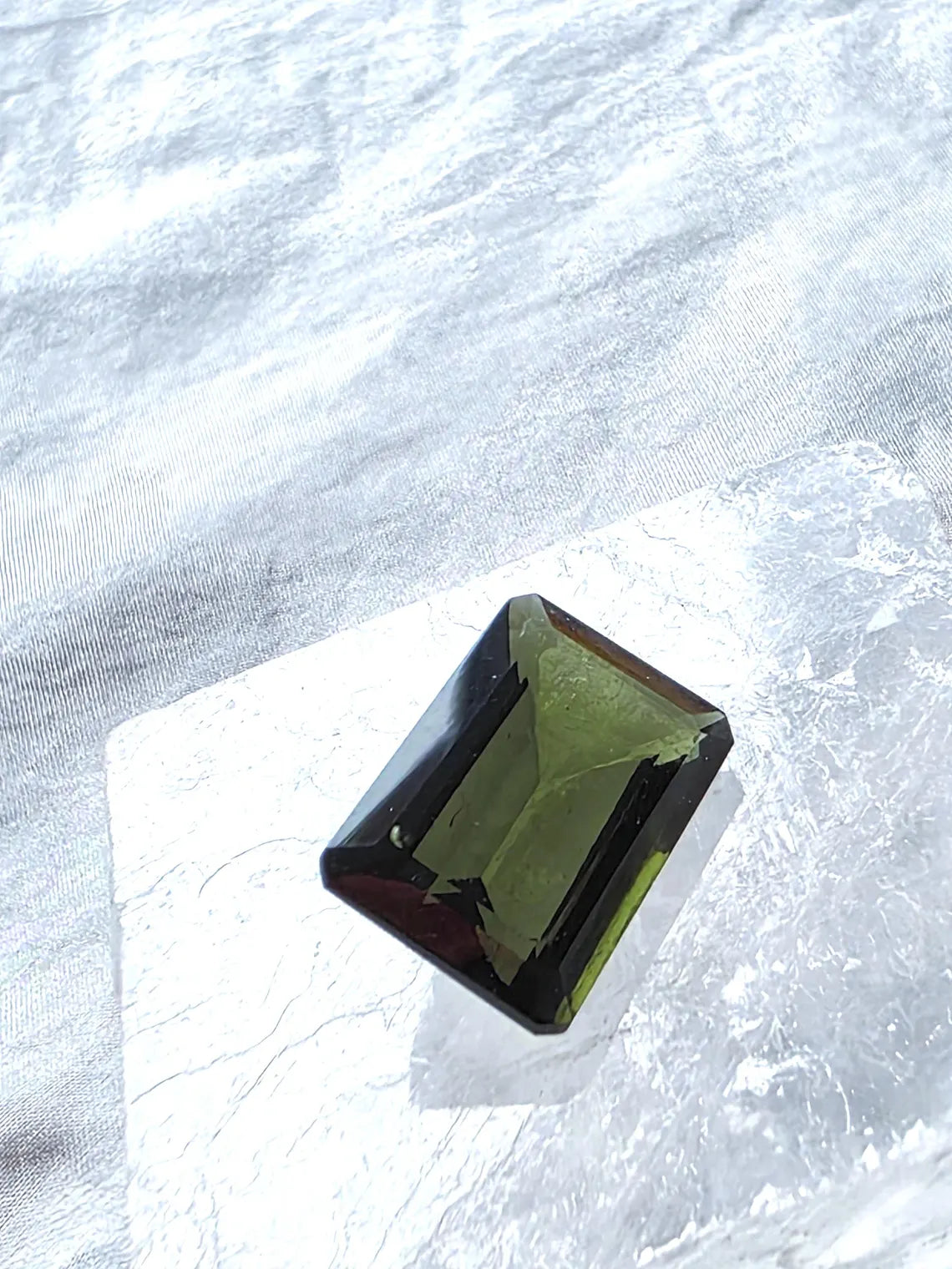 Faceted Emerald Cut Moldavite Stone, Chlum, 3.05g