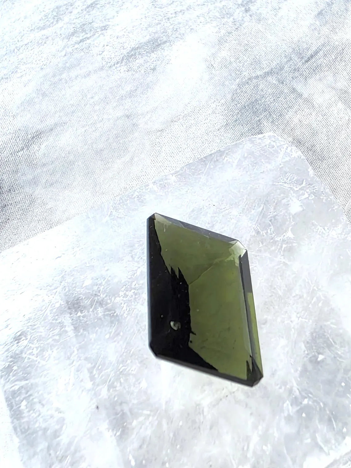 Faceted Emerald Cut Moldavite Stone, Chlum, 3.05g