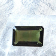 Faceted Emerald Cut Moldavite Stone, Chlum, 3.05g