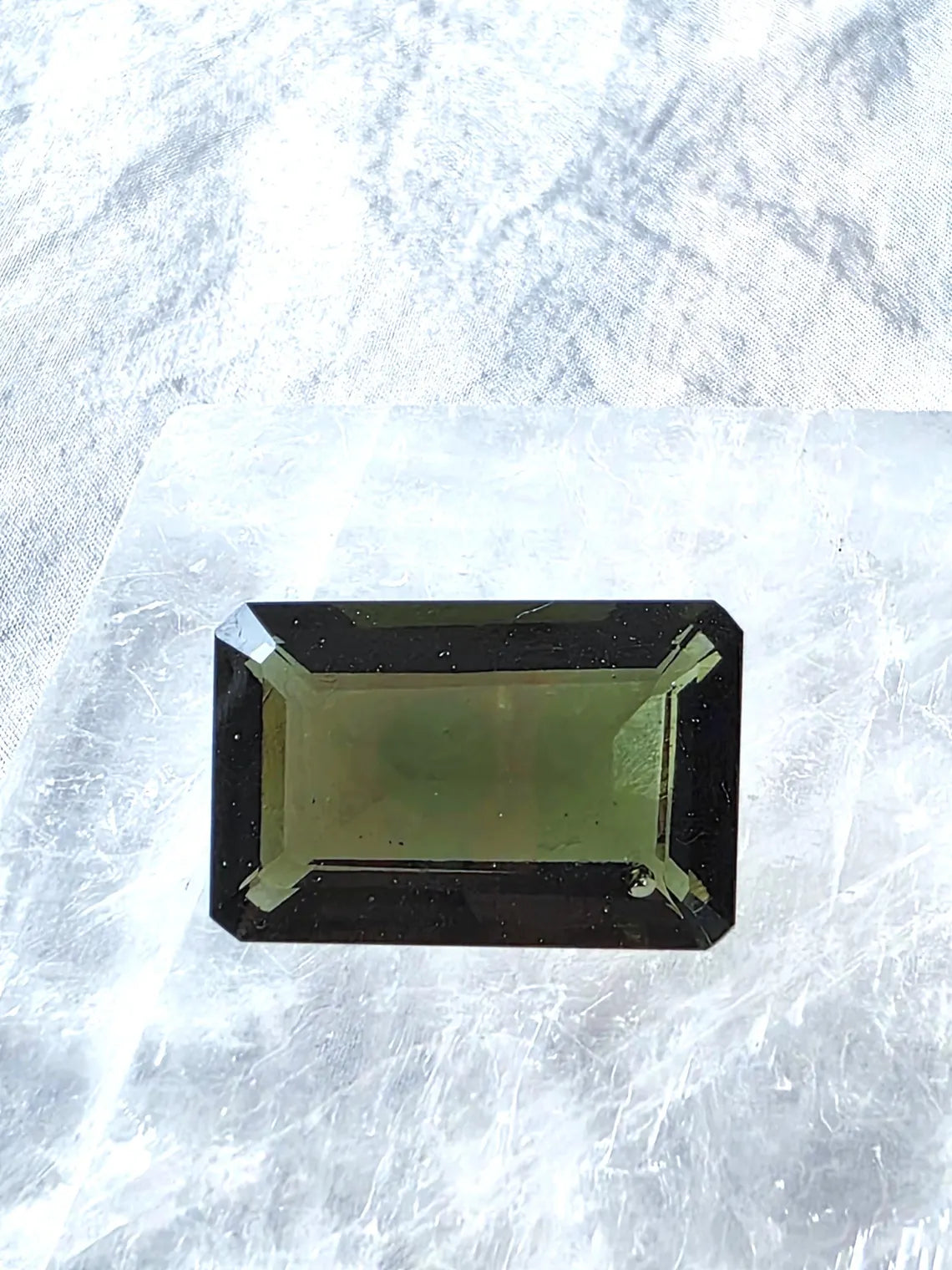 Faceted Emerald Cut Moldavite Stone, Chlum, 3.05g