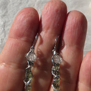 Raw Moldavite & Herkimer Diamond Earrings, Chlum, 0.80g