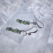 Raw Moldavite & Herkimer Diamond Earrings, Chlum, 0.80g