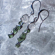 Raw Moldavite & Herkimer Diamond Earrings, Chlum, 0.80g