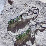 Raw Moldavite & Herkimer Diamond Earrings, Chlum, 0.80g