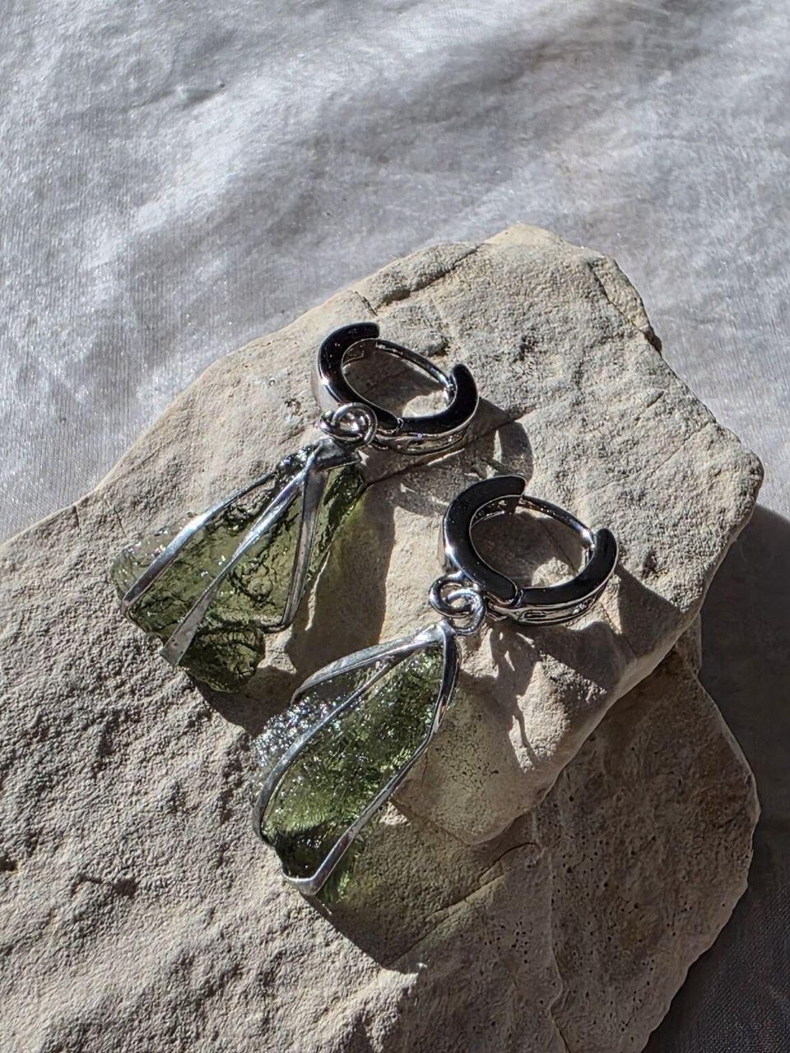 Raw Moldavite Earrings, Chlum, 1.77g